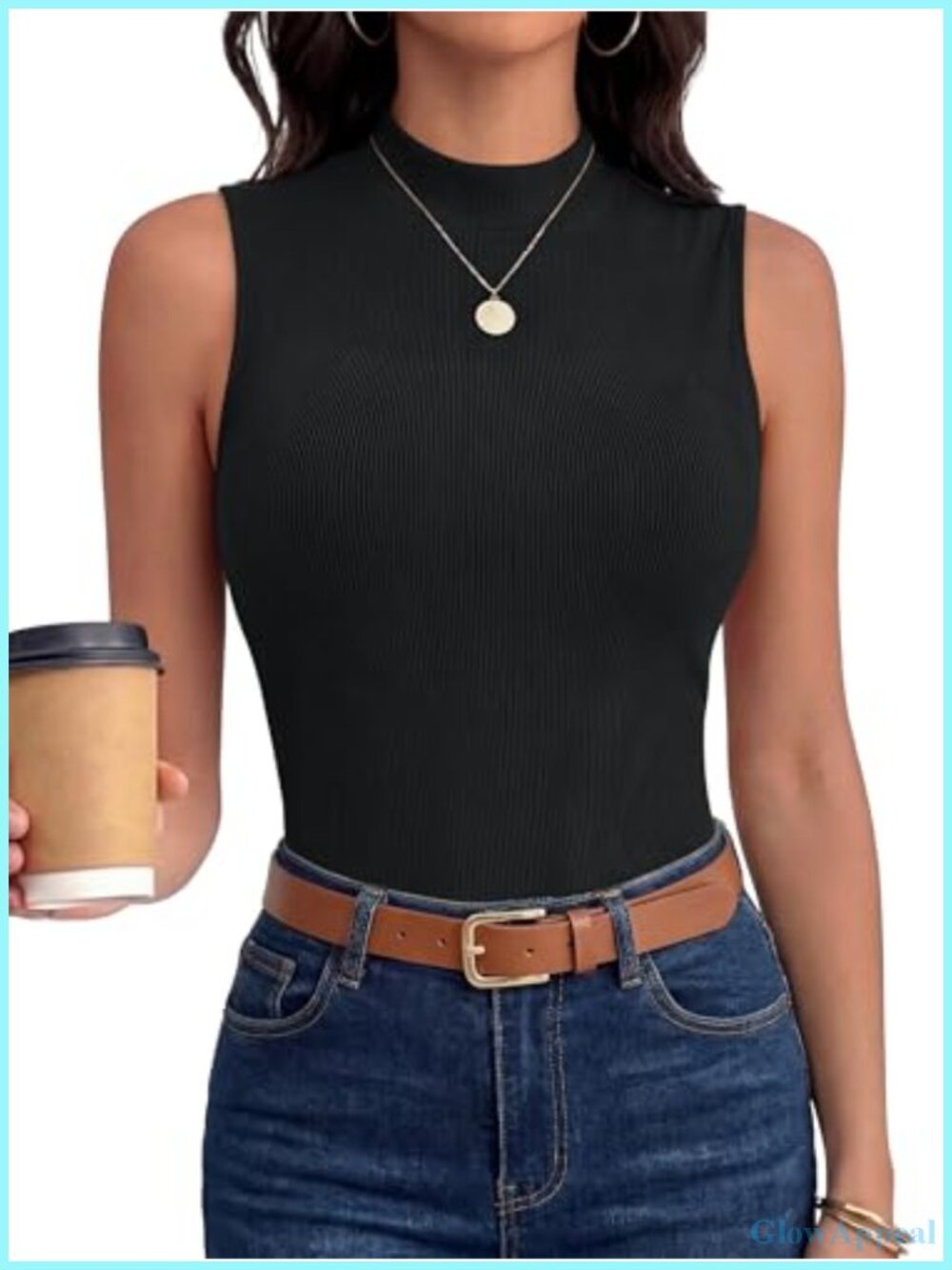 Ribbed Mock Neck Slim Tank Top - Sleeveless Basic Yoga Lounge Office Summer Top